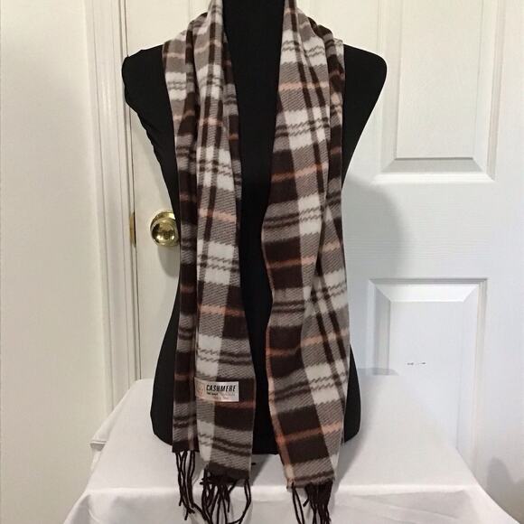 Women’s Plaid Cashmere Feel Scarf Multicolor Brown Soft Fringe Wrap 57x11.5 - Picture 7 of 10